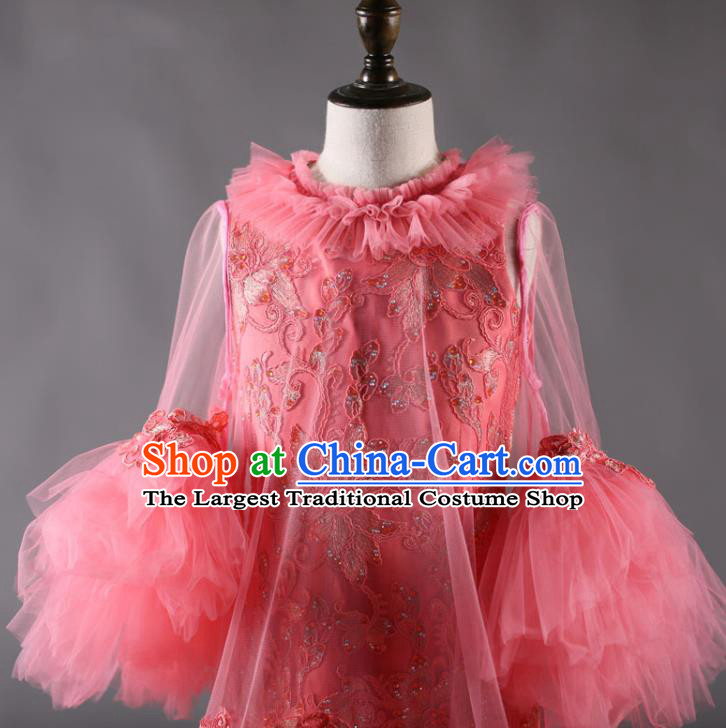 Custom Stage Show Pink Veil Full Dress Fairy Princess Fashion Modern Dance Clothing Girl Catwalks Garment Costume