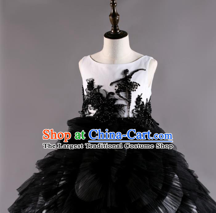 Custom Girl Catwalks Garment Costume Stage Show Black Veil Full Dress Fairy Princess Fashion Modern Dance Clothing
