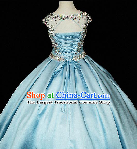 Custom Piano Recital Clothing Girl Catwalks Garment Costume Stage Show Blue Satin Full Dress Fairy Princess Fashion