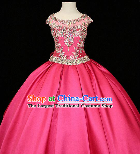 Custom Stage Show Rosy Satin Full Dress Fairy Princess Fashion Piano Recital Clothing Girl Catwalks Garment Costume
