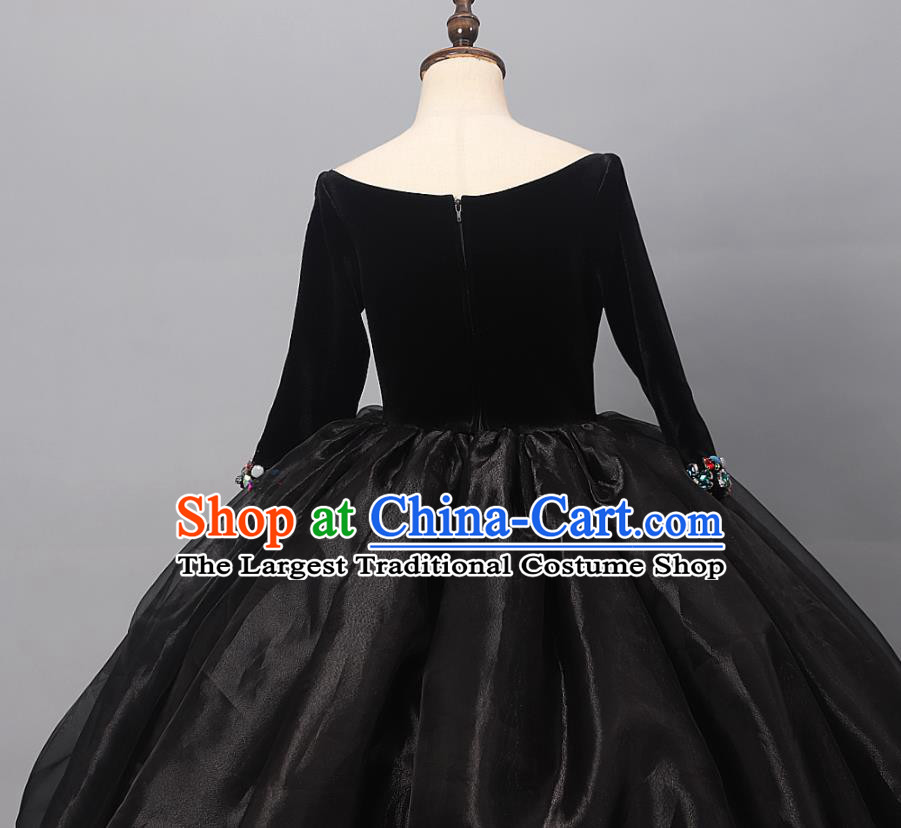 Custom Children Catwalks Garment Costume Halloween Stage Performance Black Full Dress Baroque Princess Fashion Piano Recital Clothing