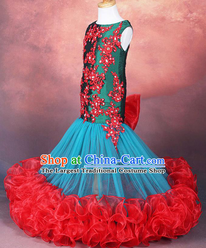 Custom Flowers Fairy Fashion Piano Recital Clothing Children Catwalks Garment Costume Christmas Performance Fishtail Full Dress