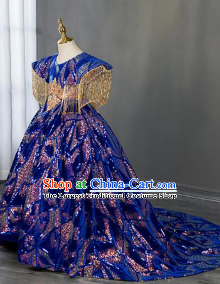 Custom Baroque Princess Fashion Modern Dance Clothing Children Catwalks Garment Costume Piano Recital Blue Full Dress