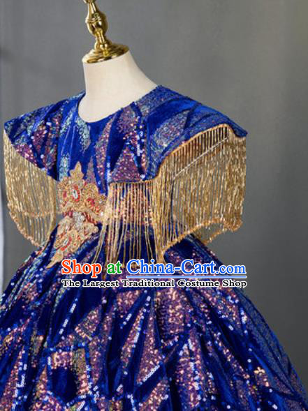 Custom Baroque Princess Fashion Modern Dance Clothing Children Catwalks Garment Costume Piano Recital Blue Full Dress