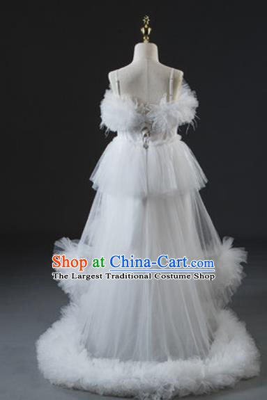 Custom Girl Piano Recital Fashion Modern Dance Clothing Children Catwalks Garment Costume Baroque Princess White Veil Full Dress