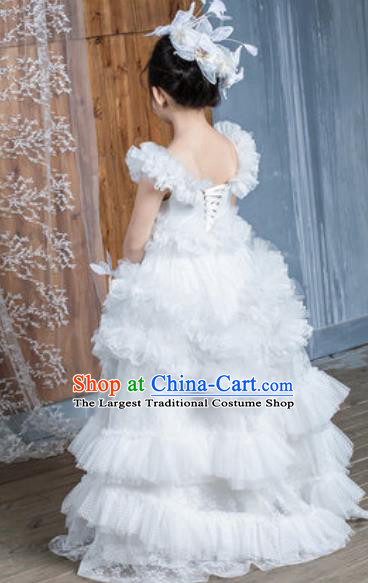 Custom Baroque Princess White Veil Full Dress Girl Piano Recital Fashion Modern Dance Clothing Children Catwalks Garment Costume