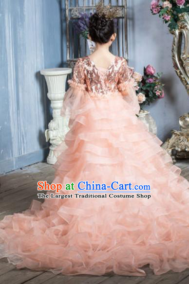Custom Children Catwalks Garment Costume Baroque Princess Pink Trailing Full Dress Girl Piano Recital Fashion Modern Dance Clothing