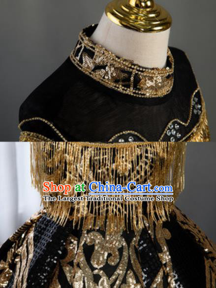 Custom Piano Recital Black Full Dress Baroque Princess Fashion Modern Dance Clothing Children Catwalks Garment Costume