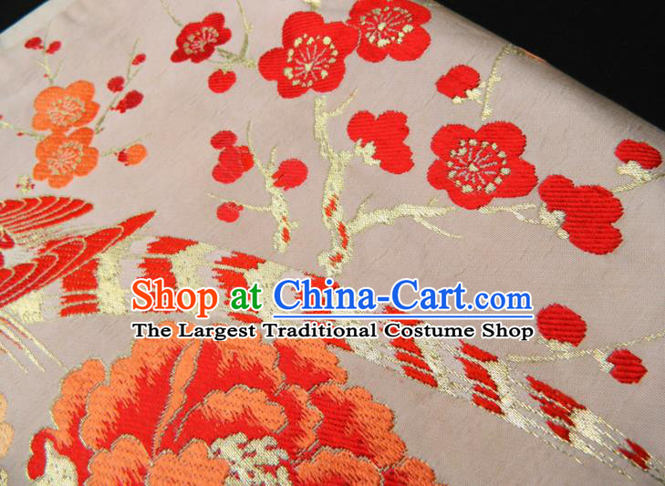Japanese Traditional Embroidered Peony Bird Pattern Belt Handmade Pink Brocade Kimono Waistband Classical Yukata Dress Hekoobi Accessories