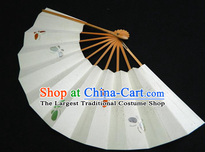 Japan Classical White Folding Fan Traditional Butterfly Dance Fan Handmade Bamboo Craft Fans Geisha Performance Accordion
