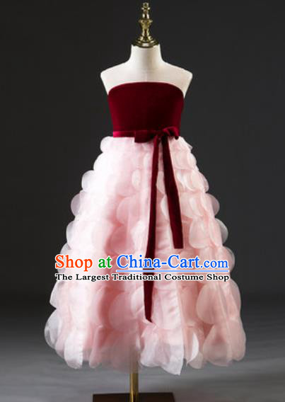 Custom Modern Dance Clothing Children Catwalks Garment Costume Piano Recital Pink Full Dress Girl Princess Fashion