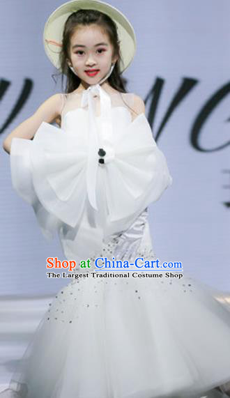Custom Girl Piano Recital Fashion Modern Dance Clothing Children Catwalks Garment Costume European Princess White Fishtail Full Dress