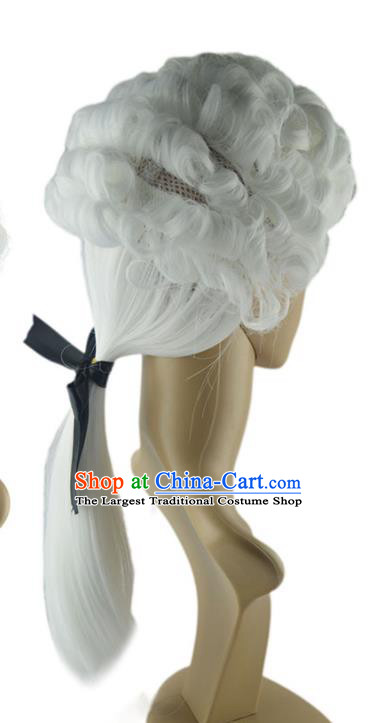 Professional Court Musician Hairpieces Halloween Fancy Ball Headdress Cosplay Lawyer White Wigs European Piaget Hair Accessories