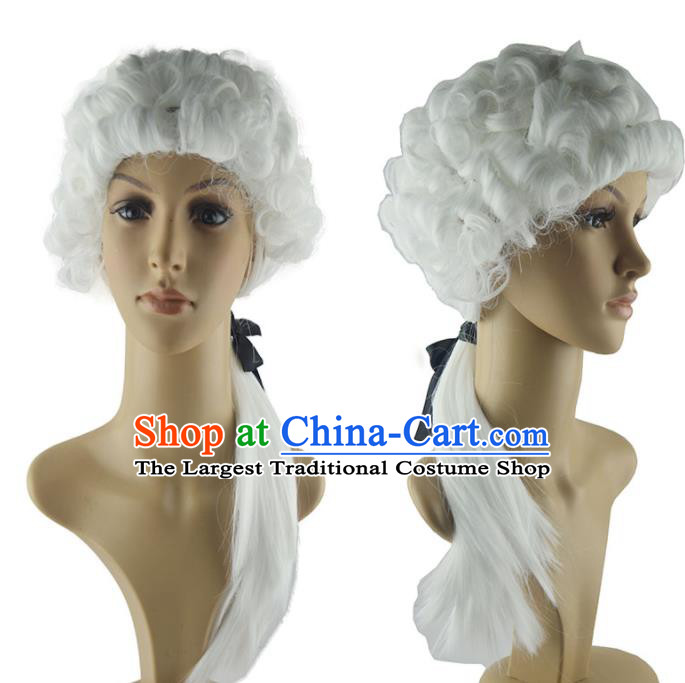 Professional Court Musician Hairpieces Halloween Fancy Ball Headdress Cosplay Lawyer White Wigs European Piaget Hair Accessories