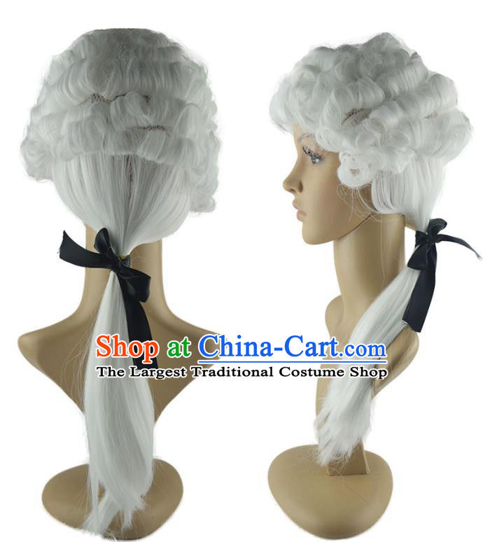 Professional Court Musician Hairpieces Halloween Fancy Ball Headdress Cosplay Lawyer White Wigs European Piaget Hair Accessories
