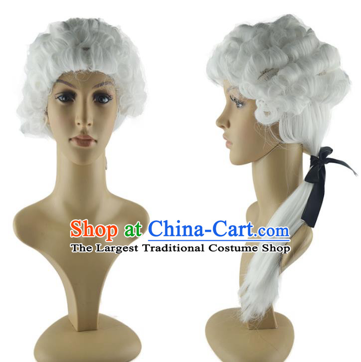 Professional Court Musician Hairpieces Halloween Fancy Ball Headdress Cosplay Lawyer White Wigs European Piaget Hair Accessories