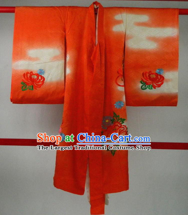 Japan Classical Peony Pattern Red Furisode Kimono Traditional Festival Yukata Dress Children Garment Costume