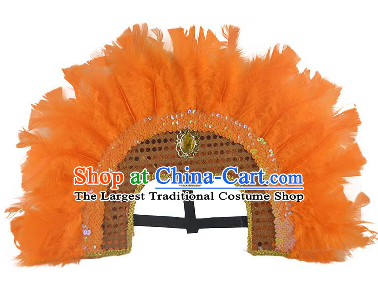 Professional Halloween Apache Tribal Chief Headwear Stage Show Hair Accessories Cosplay Warrior Orange Feather Hat Samba Dance Headdress