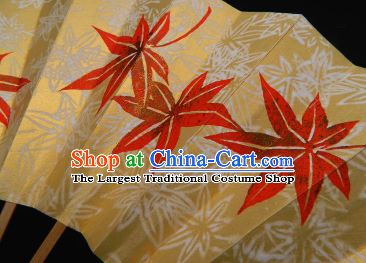 Japan Geisha Dance Yellow Fan Traditional Printing Maple Leaf Folding Fan Handmade Kimono Accordion Craft