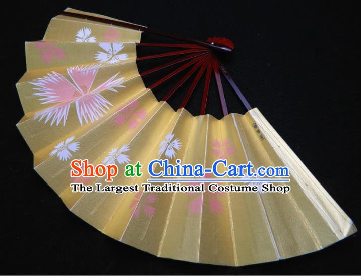 Japan Geisha Dance Folding Fan Traditional Stage Performance Fan Handmade Craft Fans Kimono Printing Sakura Golden Accordion