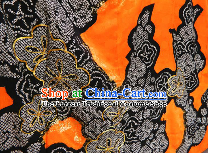 Japanese Court Woman Orange Yukata Dress Classical Plum Blossom Pattern Furisode Kimono Clothing Traditional Wedding Garment Costume