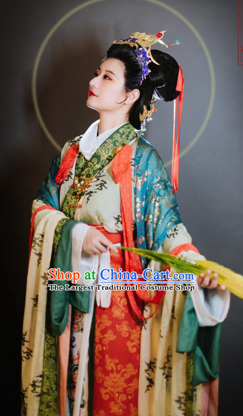 China Traditional Historical Costumes Ancient Goddess Queen Dress Clothing Song Dynasty Court Empress Hanfu Garments Complete Set