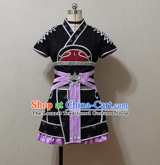 China Cosplay Fairy Garment Costumes Ancient Young Lady Black Short Dress Outfits Traditional JX Online Swordswoman Clothing