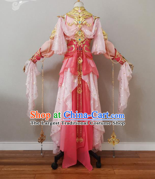 China Ancient Princess Pink Dress Outfits Traditional JX Online Young Lady Clothing Cosplay Fairy Garment Costumes