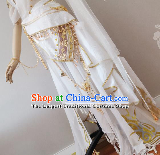 China Ancient Goddess White Dress Outfits Traditional JX Online Swordswoman Clothing Cosplay Fairy Garment Costumes