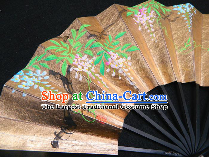 Japan Wisteria Painting Fan Woman Accordion Handmade Bamboo Fan Traditional Dance Folding Fan