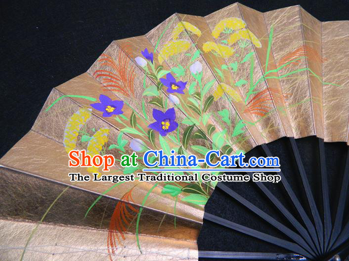 Japan Wisteria Painting Fan Woman Accordion Handmade Bamboo Fan Traditional Dance Folding Fan