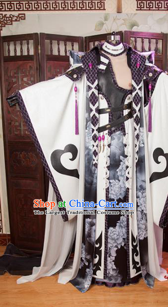 China Traditional Puppet Show Knight Printing Uniforms Cosplay Swordsman Hanfu Clothing Ancient Young Hero Garment Costumes