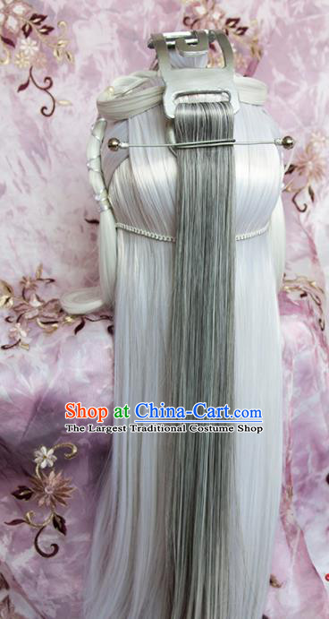 Chinese Cosplay Taoist Priest Hairpieces and Hairpins Ancient Swordsman Hair Accessories Traditional Hanfu White Wigs Sheath