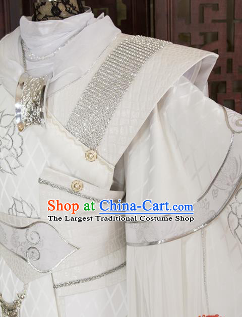 China Traditional Puppet Show Prince Shu Shier Uniforms Cosplay Swordsman White Hanfu Clothing Ancient Noble Childe Garment Costumes