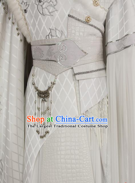 China Traditional Puppet Show Prince Shu Shier Uniforms Cosplay Swordsman White Hanfu Clothing Ancient Noble Childe Garment Costumes