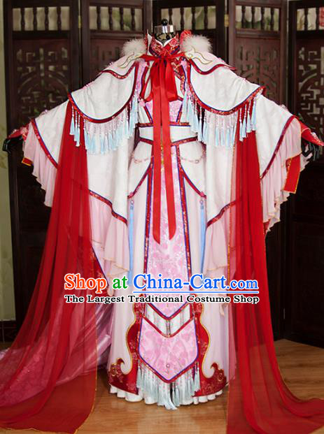 China Cosplay Swordswoman Garment Costumes Ancient Princess Pink Hanfu Dress Traditional Puppet Show Feng Cailing Clothing