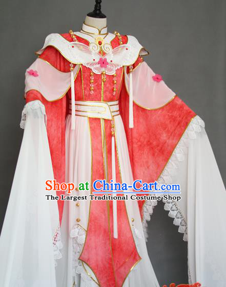 China Traditional Puppet Show Empress Feng Piaopiao Clothing Cosplay Female Swordsman Garment Costumes Ancient Queen Pink Hanfu Dress