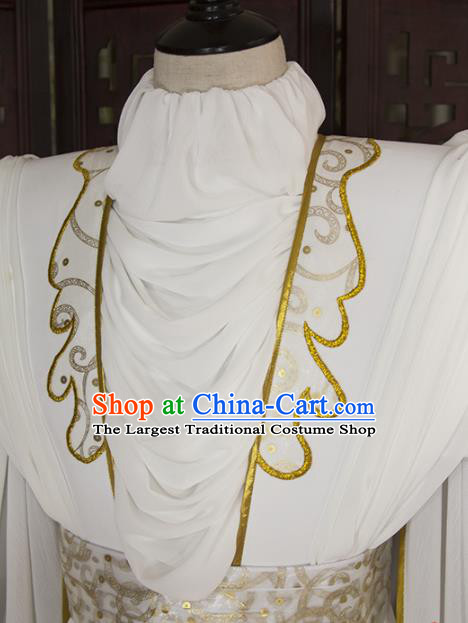 China Ancient Swordsman Garment Costumes Traditional Puppet Show Prince White Uniforms Cosplay Noble Childe Hanfu Clothing