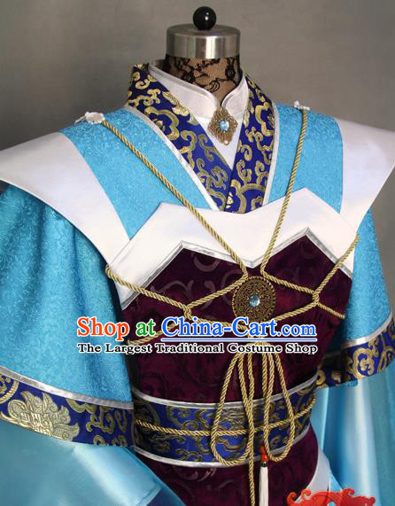 China Cosplay King Hanfu Clothing Ancient Swordsman Garment Costumes Traditional Puppet Show Emperor Blue Uniforms