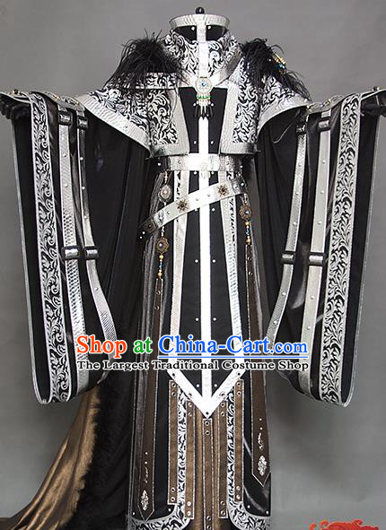 China Cosplay Royal Highness Hanfu Clothing Ancient Demon King Garment Costumes Traditional Puppet Show Swordsman Mo Luo Black Uniforms