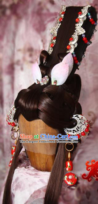 Chinese Traditional Puppet Show Goddess Nuhuo Hair Accessories Cosplay Queen Headdress Ancient Swordswoman Wigs and Hair Crown