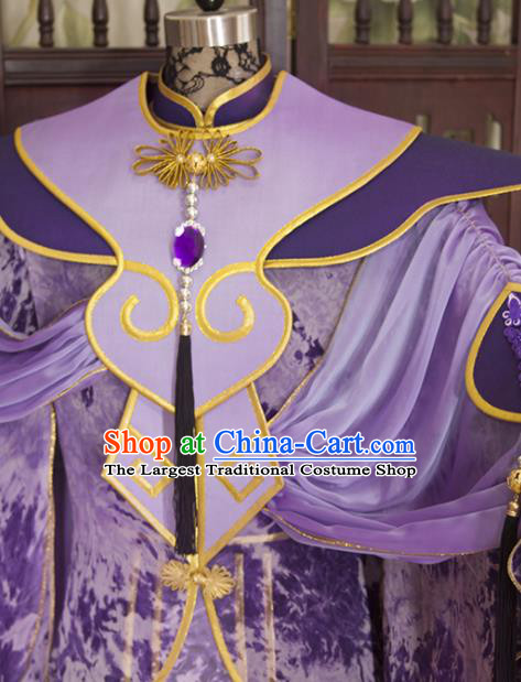 China Traditional Puppet Show Swordsman Purple Uniforms Cosplay Taoist Priest Hanfu Clothing Ancient Chivalrous Knight Garment Costumes