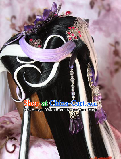 Chinese Ancient Swordswoman Wigs and Hair Crown Traditional Puppet Show Demon Queen Hair Accessories Cosplay Empress Headdress