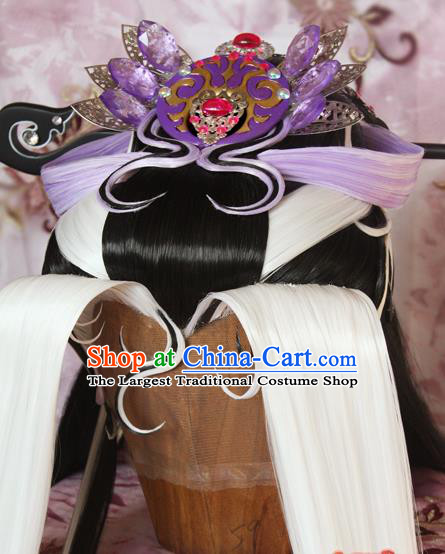 Chinese Ancient Swordswoman Wigs and Hair Crown Traditional Puppet Show Demon Queen Hair Accessories Cosplay Empress Headdress