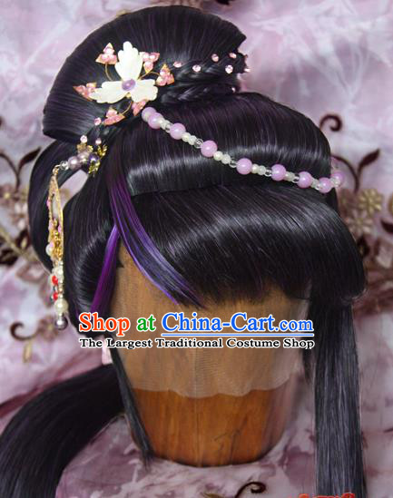 Chinese Cosplay Fairy Jun Manlu Headdress Ancient Swordswoman Wigs and Hair Crown Traditional Puppet Show Princess Hair Accessories
