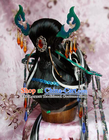 Chinese Traditional Puppet Show Peacock Princess Hair Accessories Cosplay Empress Headdress Ancient Queen Wigs and Hairpins Headpieces