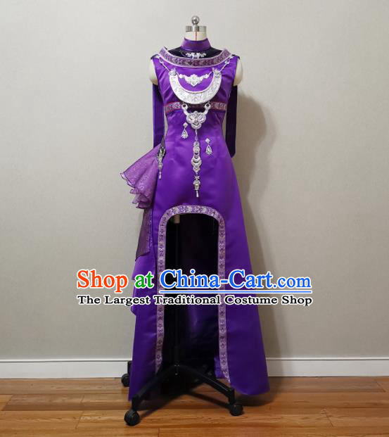 China Cosplay Fairy Garment Costumes Ancient Goddess Purple Dress Outfits Traditional JX Online Female Swordsman Clothing
