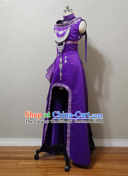 China Cosplay Fairy Garment Costumes Ancient Goddess Purple Dress Outfits Traditional JX Online Female Swordsman Clothing