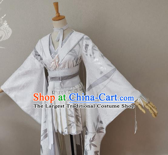 China Traditional JX Online Female Swordsman Clothing Cosplay Fairy Garment Costumes Ancient Goddess White Short Dress Outfits