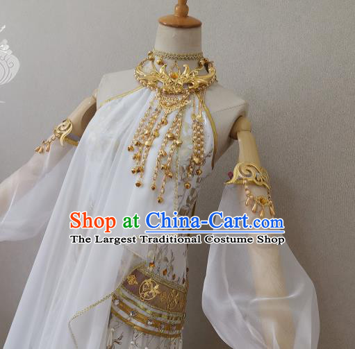 China Ancient Young Lady White Short Dress Outfits Traditional JX Online Female Swordsman Clothing Cosplay Fairy Garment Costumes